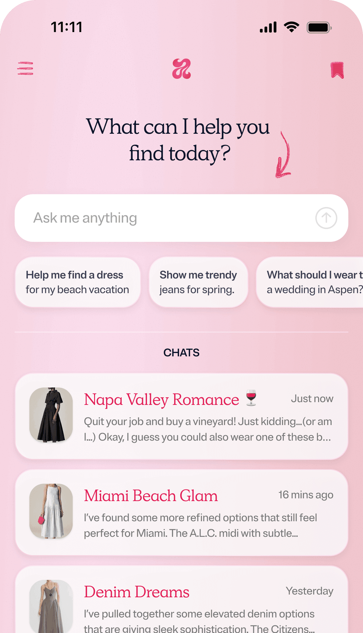 Astrid App in a mobile photo: What can I help you find today?